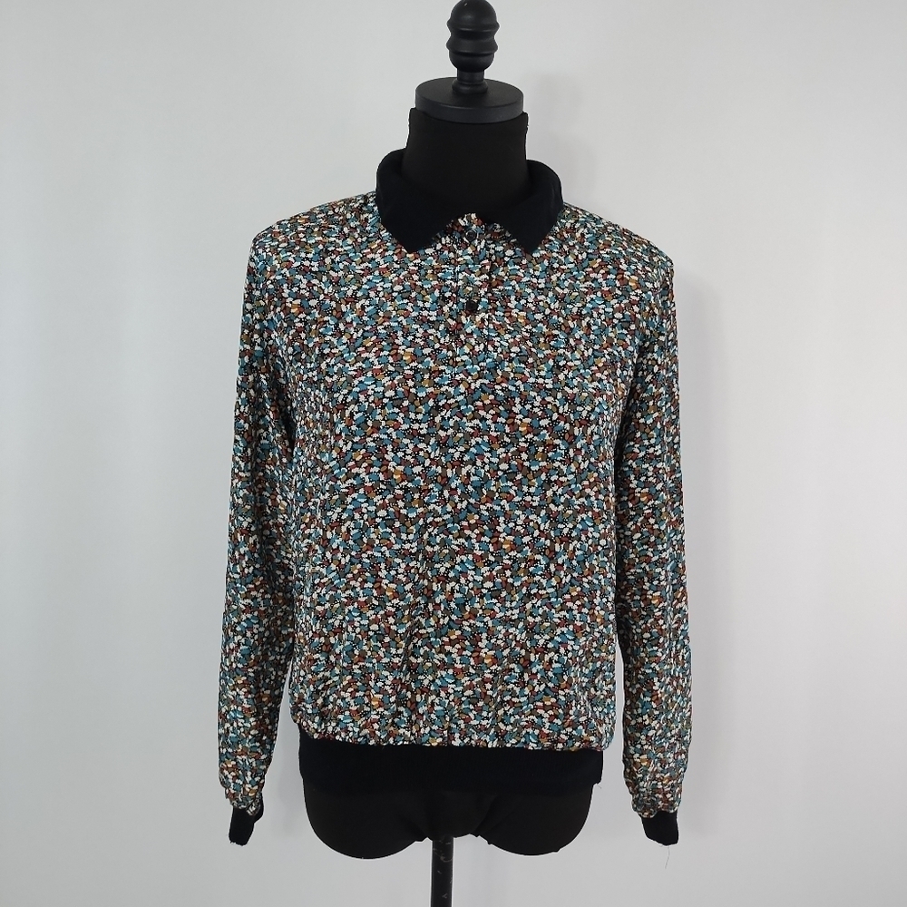 Vintage 80s Notations Womens Banded Multicolored Floral Top size 10 Art Teacher